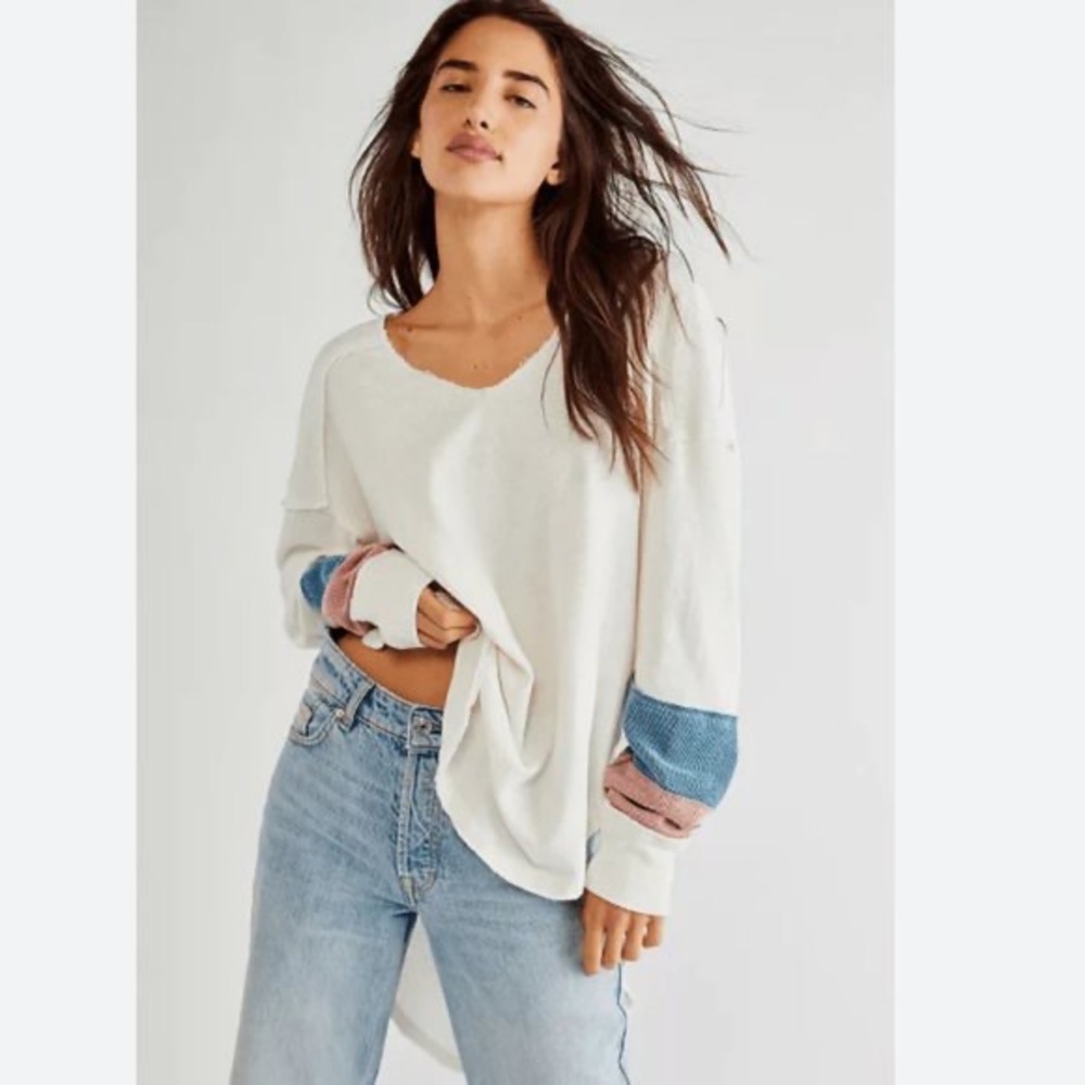 New Free People Goalie oversized varsity style long sleeve top Size XS